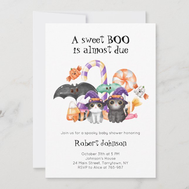 A Sweet Boo Halloween-Themed Baby Shower Invitation (Front)