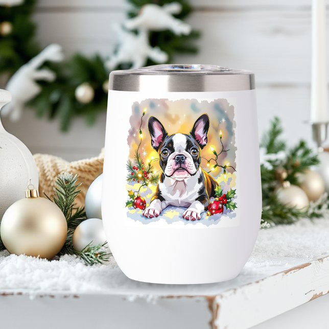 A Sweet Boston Terrier Christmas Thermal Wine Tumbler (Creator Uploaded)