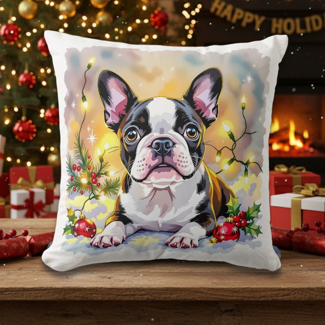 A Sweet Boston Terrier Christmas Throw Pillow (Creator Uploaded)