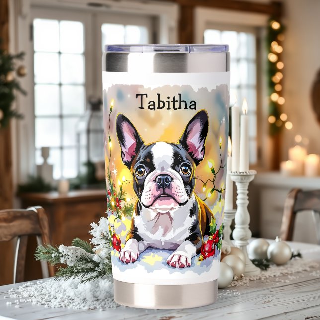 A Sweet Boston Terrier Personalized Christmas Insulated Tumbler (Creator Uploaded)