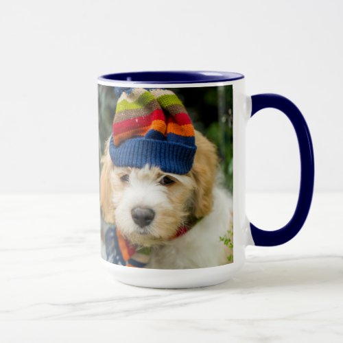 A Sweet Cavachon Puppy In A Winter Hat And Scarf Mug