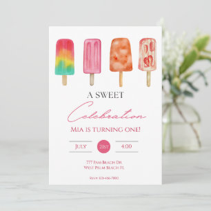 A Sweet Celebration Modern Popsicle Birthday Invitation