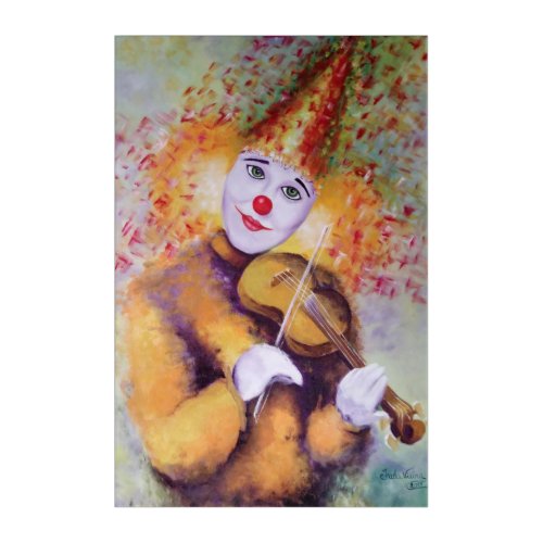 A sweet clown playing the violin acrylic print