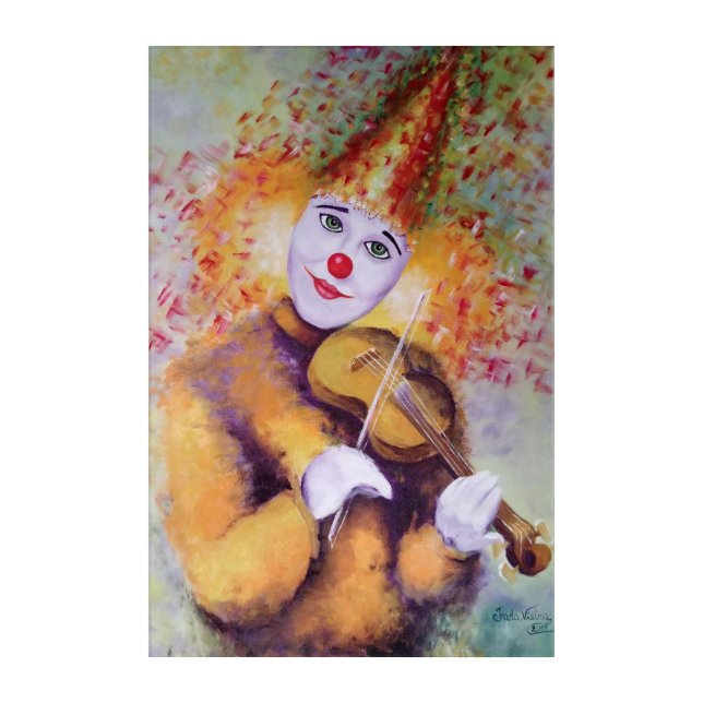 A sweet clown playing the violin acrylic print (Front)
