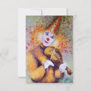 A sweet clown playing the violin announcement