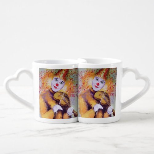 A sweet clown playing the violin coffee mug set