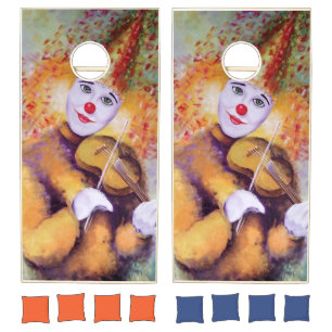 A sweet clown playing the violin cornhole set