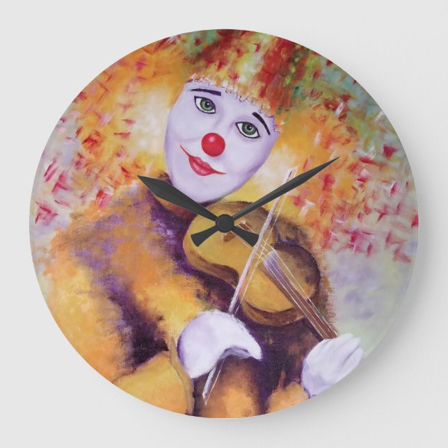 A sweet clown playing the violin large clock (Front)