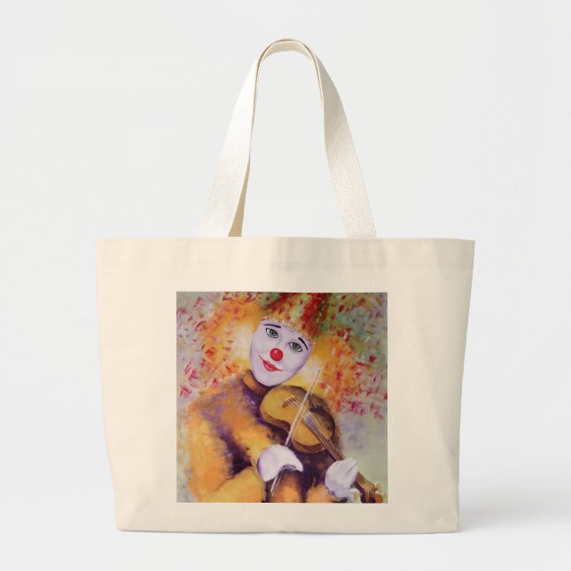 A sweet clown playing the violin large tote bag (Front)