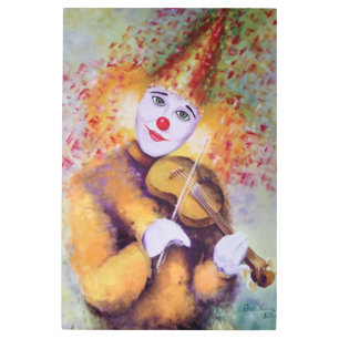 A sweet clown playing the violin metal print