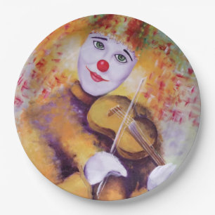 A sweet clown playing the violin paper plates