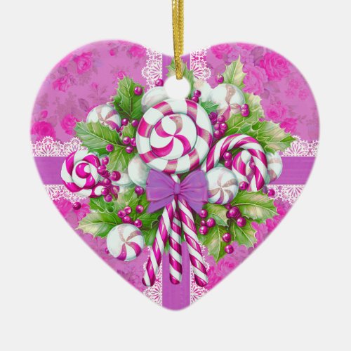 A Sweet Cottage Pink and Purple Christmas Ceramic Ornament