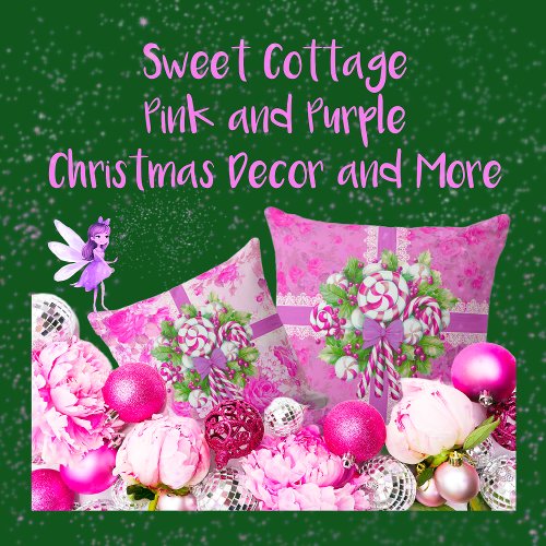 A Sweet Cottage Pink and Purple Christmas Throw Pillow