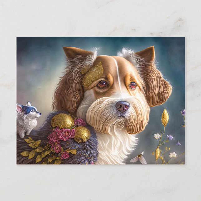 A sweet dog with gold jewelry postcard (Front)