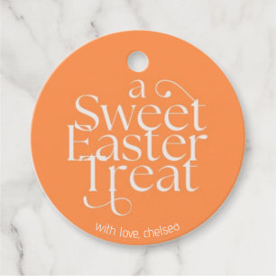"A Sweet Easter Treat" Bright Orange Round Easter Favor Tags