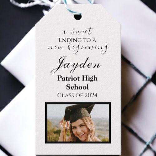 A Sweet End to a New Beginning Graduation Photo  Gift Tags