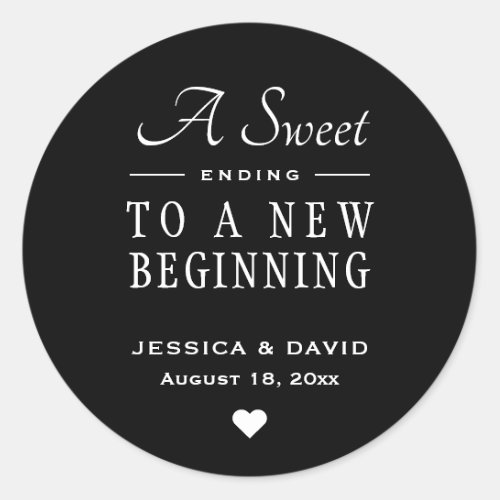 A Sweet Ending Black Wedding Favor Sticker