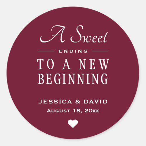 A Sweet Ending Burgundy Wedding Favor Sticker