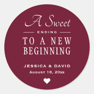 A Sweet Ending Burgundy Wedding Favor Sticker