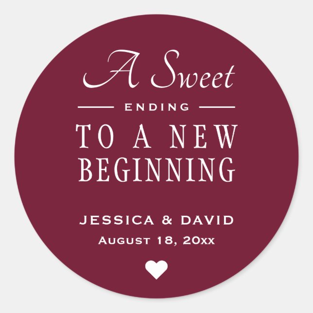 A Sweet Ending Burgundy Wedding Favor Sticker (Front)