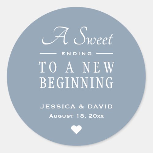 A Sweet Ending Dusty Blue Wedding Favor Sticker