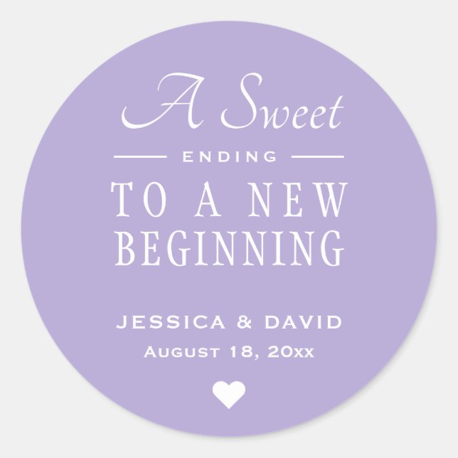 A Sweet Ending Lavender Wedding Favor Sticker (Front)