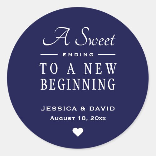 A Sweet Ending Navy Blue Wedding Favor Sticker