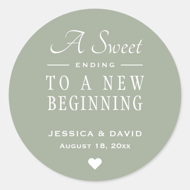 A Sweet Ending Sage Green Wedding Favor Sticker (Front)