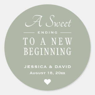 A Sweet Ending Sage Green Wedding Favor Sticker