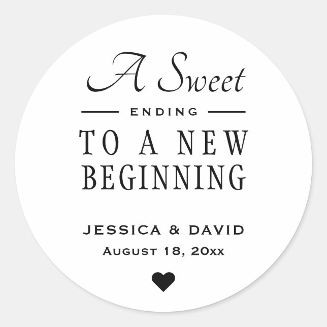 A Sweet Ending Simple Wedding Favor Sticker (Front)