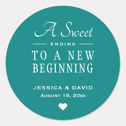 A Sweet Ending Teal Wedding Favor Sticker