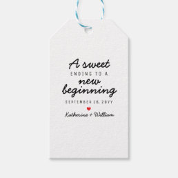 A sweet ending to a new beginning custom wedding gift tags