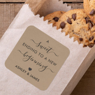 A Sweet Ending to a New Beginning Gift Tag, Kraft Square Sticker