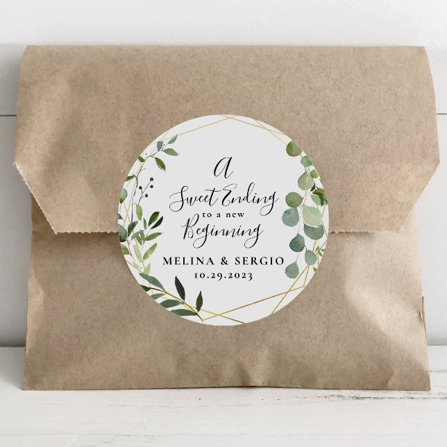 A Sweet Ending to A new beginning Gold Wedding  Classic Round Sticker (Creator Uploaded)