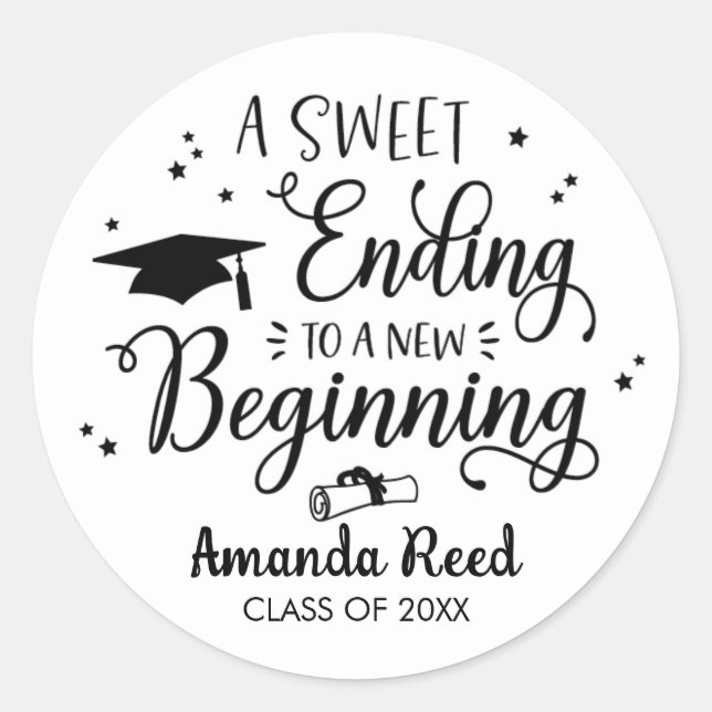 A Sweet Ending To A New Beginning Grad Sticker (Front)