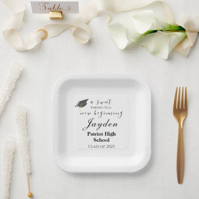 A Sweet Ending to a New Beginning Graduation Paper Plates (Wedding)