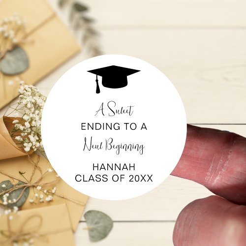 A Sweet Ending To A New Beginning Graduation Party Classic Round Sticker