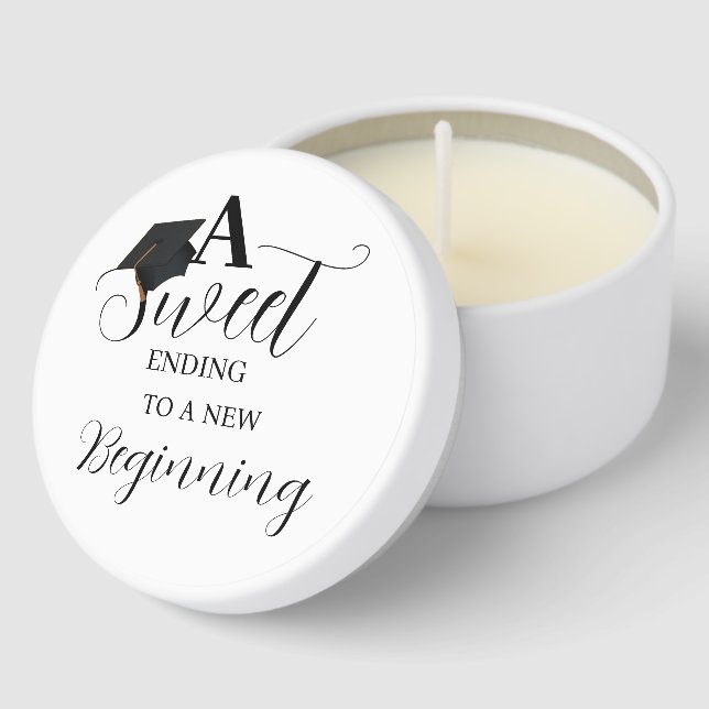 A sweet ending to a new beginning graduation party mini candle favors (Corner)