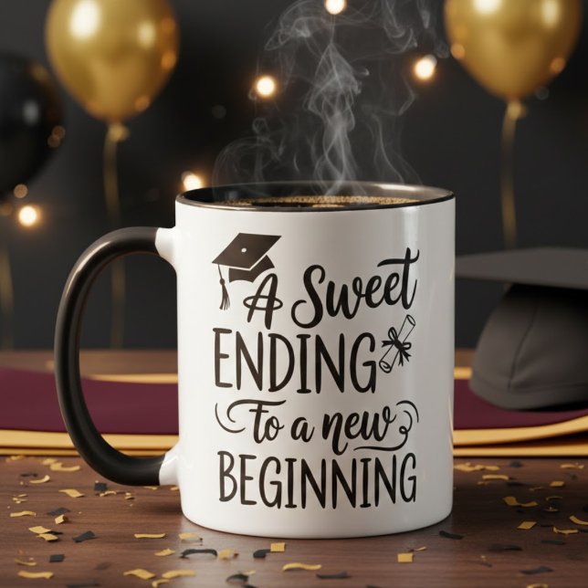 A Sweet Ending to a New Beginning Graduation Quote Mug (Creator Uploaded)