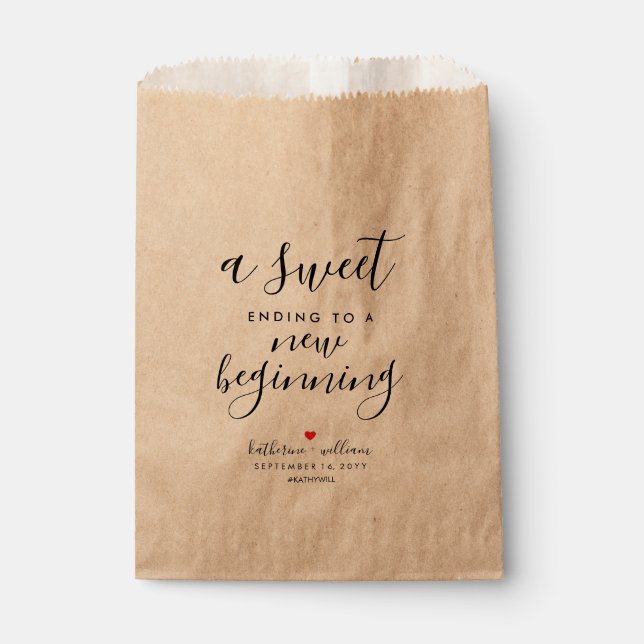 A Sweet Ending To a New Beginning Rustic Wedding Favor Bag (Front)