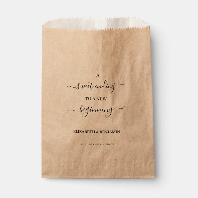A Sweet Ending to a New Beginning Script Wedding Favor Bag (Front)