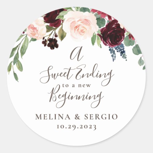 A Sweet Ending to A new beginning Wedding  Classic Classic Round Sticker