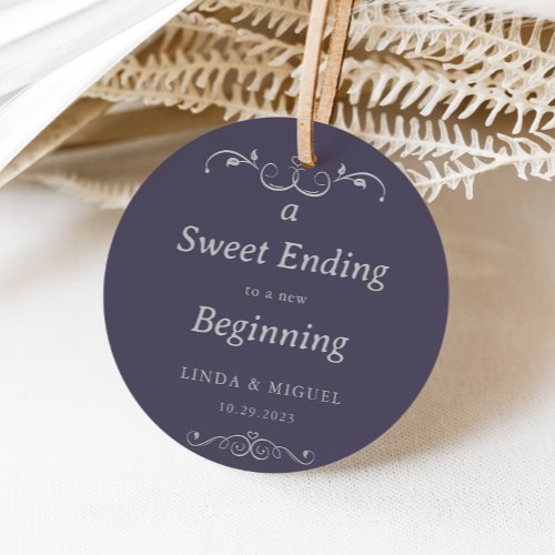 A Sweet Ending to a New Beginning Wedding Classic Round Sticker