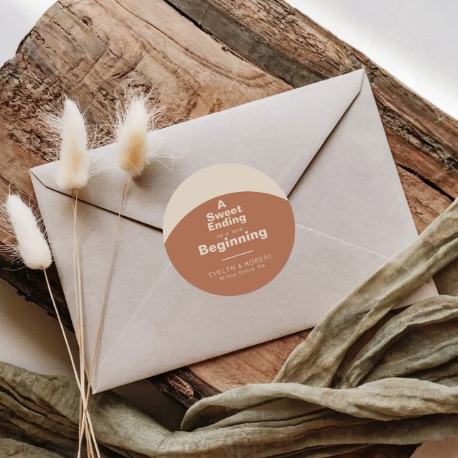 A Sweet Ending to A new beginning Wedding  Classic Round Sticker (Creator Uploaded)