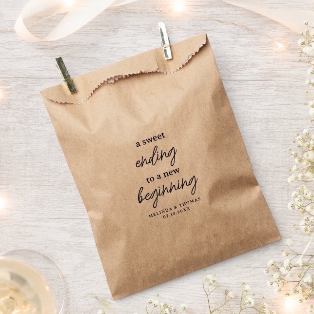 A Sweet Ending to a New Beginning Wedding Cookie Favor Bag (Clipped)