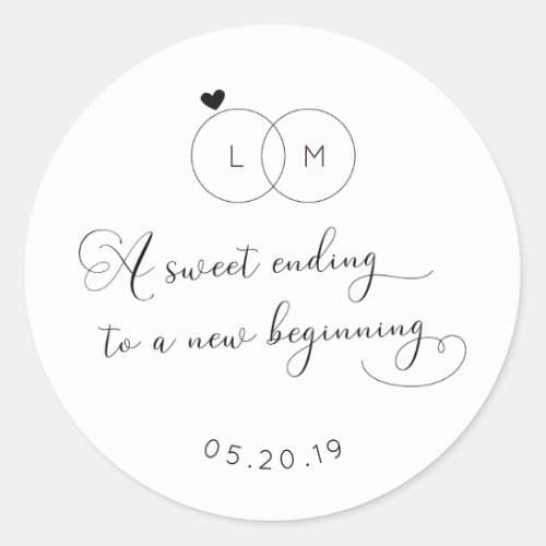 A Sweet Ending to a New Beginning Wedding Favor Classic Round Sticker