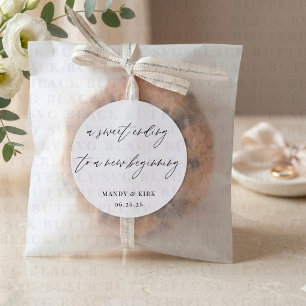 A Sweet Ending to a New Beginning Wedding Favor  Classic Round Sticker