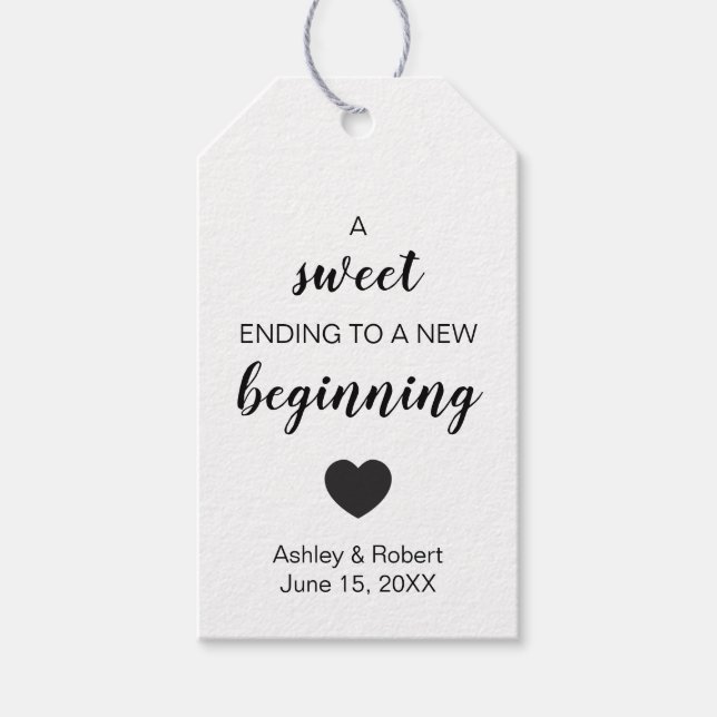 A Sweet Ending to a New Beginning Wedding Favor Gift Tags (Front)