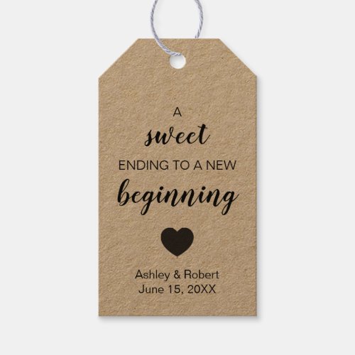 A Sweet Ending to a New Beginning Wedding Favor Gift Tags