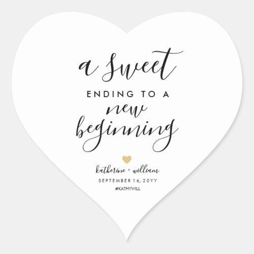 A Sweet Ending To A New Beginning Wedding Favor Heart Sticker
